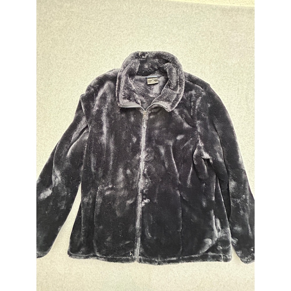 32 Degrees Heat Womens XL Faux Fur Full Zip Jacket Navy Blue Plush Fleece Coat